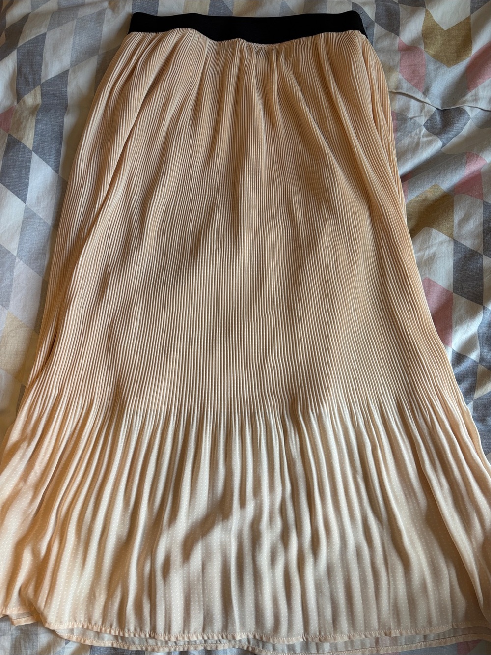 Adrianna Papell Pleated peach polka dot  Skirt with Black Waistband